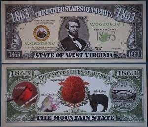 West Virginia Mountain State Dollar Bill PLUS HOLDER  