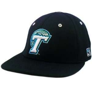  HAT CAP TULANE GREEN WAVE BLACK WHITE FITTED 6 7/8 FLAT 