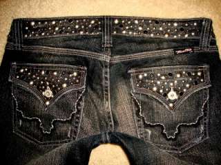 Miss Me by Mek Silver Studded Waist Low Rise Stretch Bootcut Jeans euc 