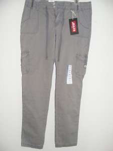 New LEVIS gray khaki boyfriend fit Cargo pants jeans size 6 roll up 