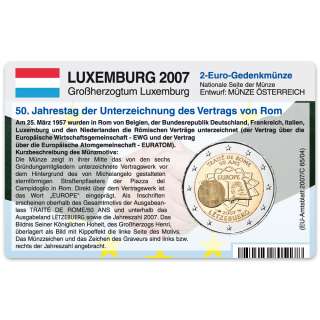 Münzkarte für 2 Euro Gemeinschaftsmünze Luxemburg 2007  