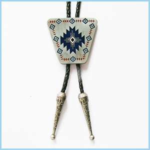 American Southwest Antique Leather String Bolo Tie 003  