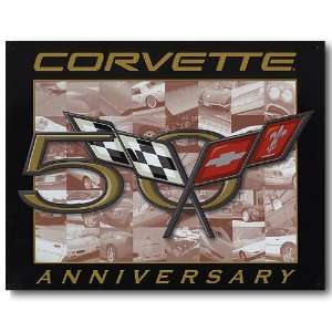   Nostalgic Chevy Corvette Tin Sign : 50th Anniversary: Home & Kitchen