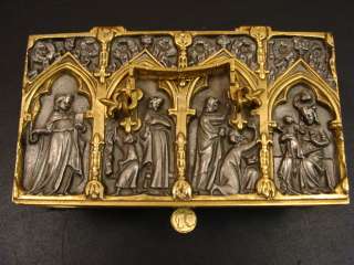 Ornate antique brass casket Erhard & Sohne Gothic chest pre.1900 