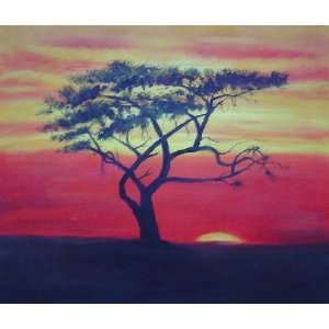  African Acacia Tree at Sunset Oil Painting 20 x 24 inches 