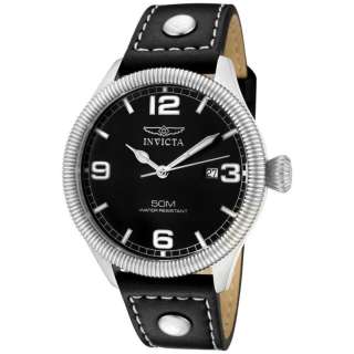 Invicta Mens 1460 Vintage Leather Black Dial Watch New  