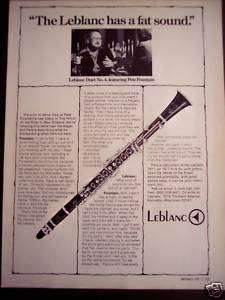 1979 Pete Fountain LEBLANC CLARINET Vintage Music Ad  