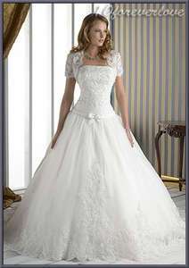 White Lace Embellished Puffy Wedding Dress Bridal Gown  