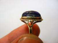   ART DECO 14K SOLID YELLOW GOLD CARVED LAPIS STONE SCARAB BEETLE BUG