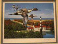   North Carolina Duck Stamp Print Pintail Ducks At Lighthouse Rob Leslie