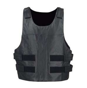 Mens Leather Pull Over Bullet Proof Style Motorcycle Vest   Black 