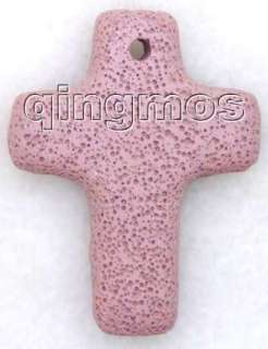 Big 50mm bright pink lava stone Cross pendant  pen46  