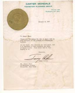 President Jimmy Carter Hand Signed Autographed Letter Document  