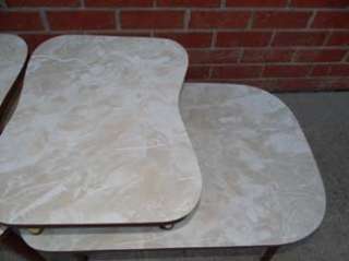 Mid Century Modern PAIR Amoeba Shaped Faux Marble Step End Tables 