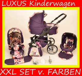 LUXUS Kombi Kinderwagen 3in1+Babyschale +Babywanne +Sportsitz MEGA 