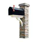  Gray Stacked Stone Mailbox Post, Brace & Flat Cap