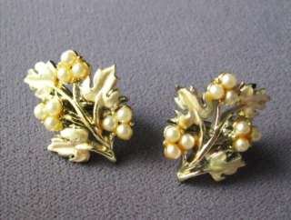 Vintage Coro Earrings Faux Pearl and Enamel Accents  