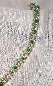 14k yellow gold rbc diamond emerald tennis bracelet 4ct  