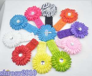 Bulk Baby Girl Toddler Crochet Headband Daisy Flower Hair Bow Clips 