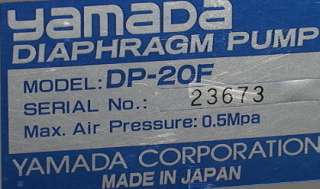 Yamada DP 20F Teflon Air Driven Diaphram Chemical Pump  