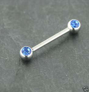 Brust Piercing Stab mit KRISTALL Kugel Strasskugel BLAU  