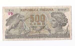 Italy 500 Lire 1966 VF Banknote P 93a  