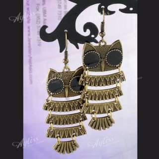   Bronze Resin Owl Bead Dangle Hook Ear Earring Fashion Gift  