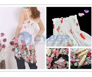 Lady Sexy Elastic Waist Tunic Blouse Floral Strap Dress  