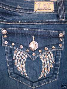 LA Idol Bootcut Jeans Crystal Angel Wings Flap Ptks1 13  