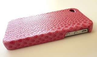 For Apple iPhone 4 4S Designer Pink Crocodile Leather Faceplate Phone 