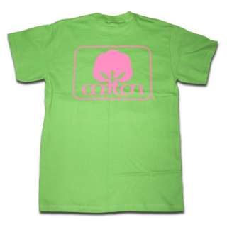 Seal Of Cotton Logo T Shirts   Color Lime Green With Pink Logo  