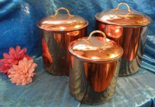 SIX PIECE VINTAGE COPPER COOKIE / CANISTER SET WITH BRASS HANDLES 