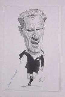 STAN MEADS RUGBY NZ ALL BLACK SIGNED PRINT COA  