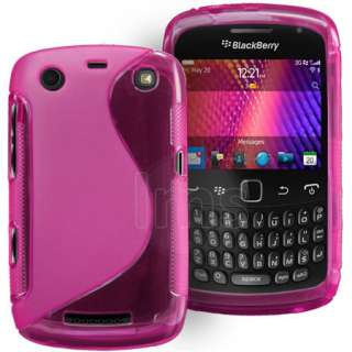   Line Wave Gel Case For Blackberry Curve 9360   Hot Pink + Film
