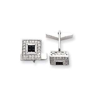  Sterling Silver Black and Clear CZ Cuff Links   JewelryWeb 