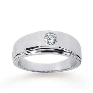  14k White Gold Slick Round 1/4 Carat Mens Diamond Ring Jewelry