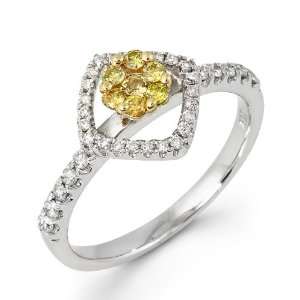    0.56ctw Diamond 14k White Gold Yellow Cluster Ring Jewelry