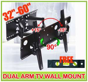   Articulating Dual Arm 32 60 LCD Plasma TV Wall Mount Bracket + Level