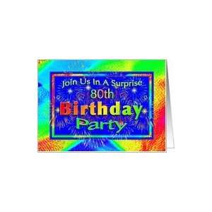  80th Surprise Birthday Party Invitations Fireworks Card 