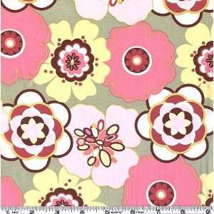  45 Wide Alexander Henry Petit Kleo Sage & Pink Fabric By 