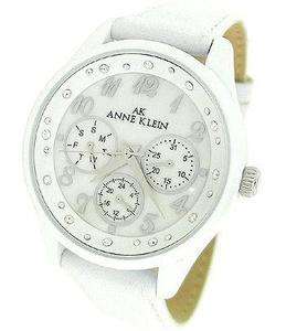 Anne Klein 10 9465MPWT White Leather Strap MOP Dial Ladies Watch New 