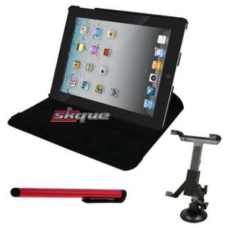   360° Rotary Leather case Cover+Car Mount+Pen for Apple iPad 2 iPad2