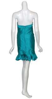 PHOEBE COUTURE Pleated Aqua SILK Cocktail Dress 4 NEW  