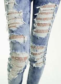 Destroyed / Ripped Blue Skinny Jeans, UK 6, 8, 10, 12  