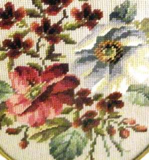 TWO French Antique PINK FLORAL/ROSES NEEDLEPOINT Wood Framed Oval 