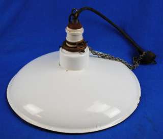Vintage Old Industrial Hanging Lamp Light White Porcelain Shade 14 