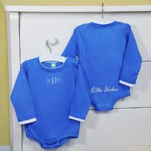  Personalized Set of 2 Long Sleeved Onesies   Blue Baby