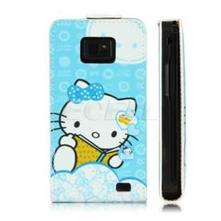 BLUE HELLO KITTY WITH BOOK LEATHER FLIP CASE COVER FOR SAMSUNG I9100 