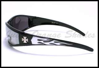 CHOPPERS Motorcycle WRAP Sunglasses BLACK w/ BLUE FLAME  