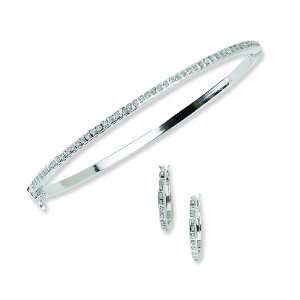   Silver IJ Diamond Hoop EarringsBangle Bracelet Arts, Crafts & Sewing